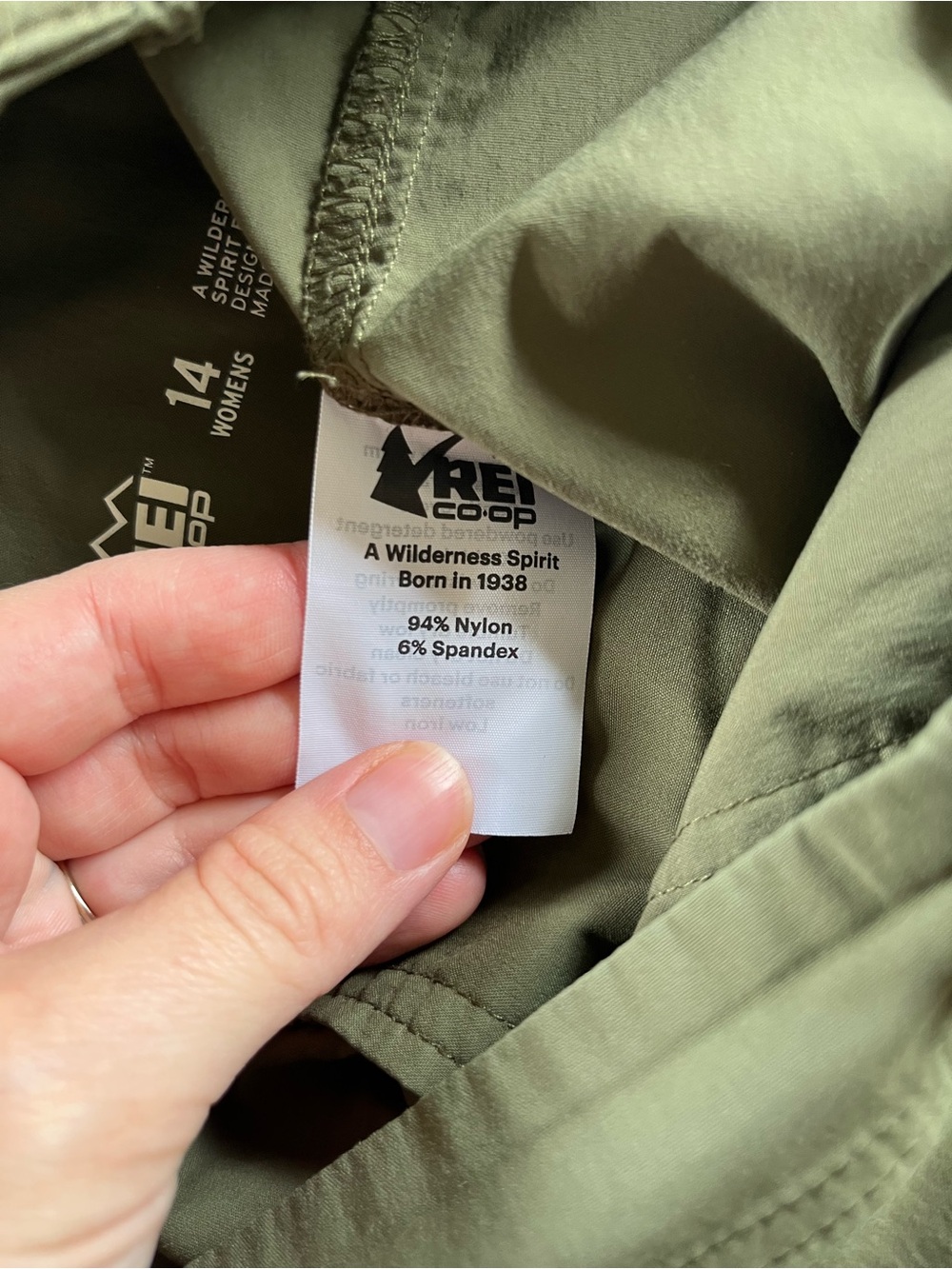 REI Nylon & Spandex Army Green Lightweight Hiking Camping Pants Size 14 - Picture 2 of 15